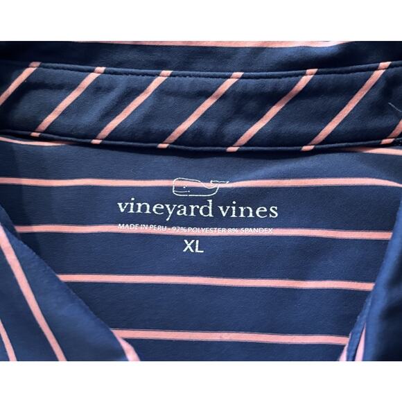 Vineyard Vines Performance Polo XL Blue Pink Pinstripe Short Sleeve CC Logo - Picture 3 of 10